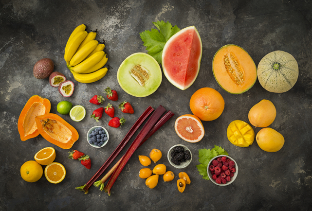 Fresh fruit including berries, melons, citrus and mangoes