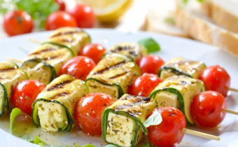 Feta, zucchini & cherry tomato skewers