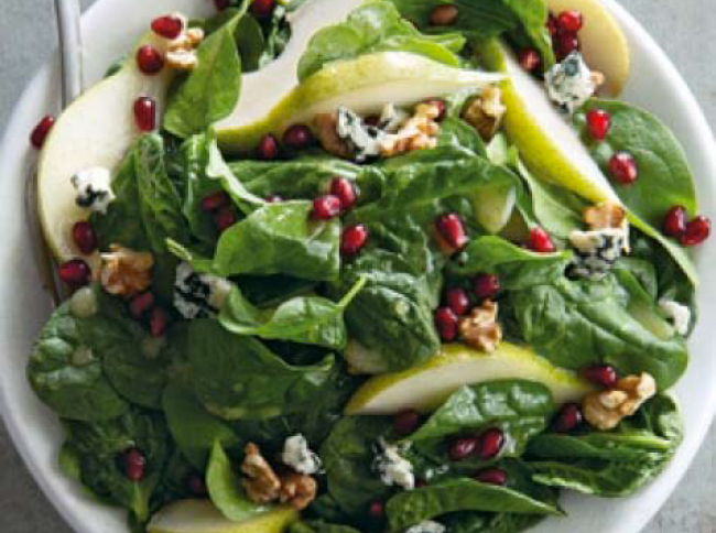 Spinach, pear & pomegranate salad