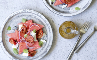 Watermelon, goat’s cheese & smoked tomato salad