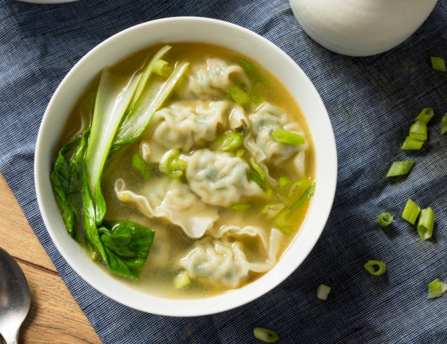Chicken wonton soup with Asian greens Recipe | Buy West Eat Best