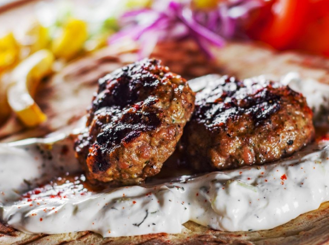 Greek lamb meatballs on pita