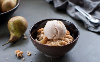 Pear,Crumble,With,Pear,Ice,Cream,In,A,Bowl.,Homemade