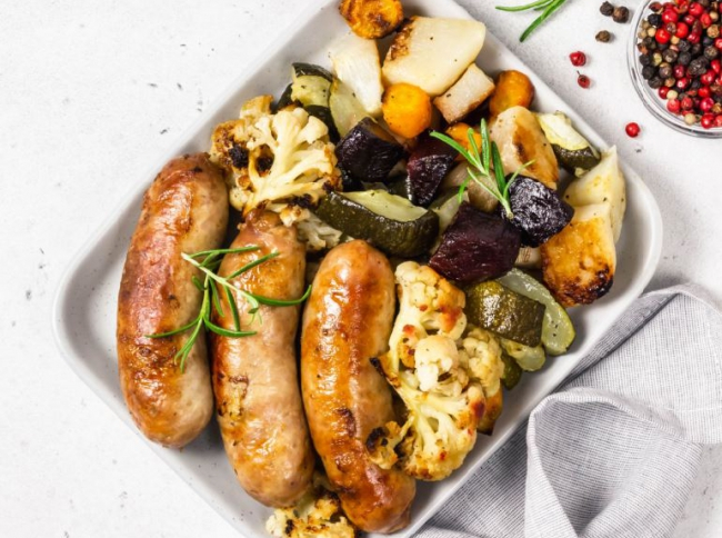 Sausage & vegetable tray bake