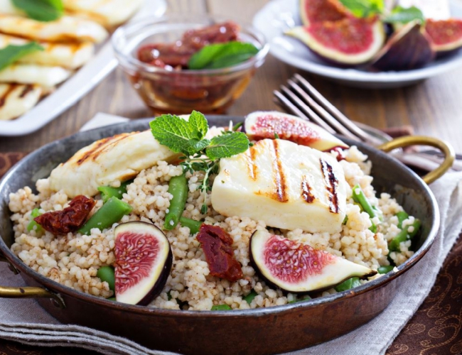 Spiced couscous with haloumi & figs Recipe | Buy West Eat Best
