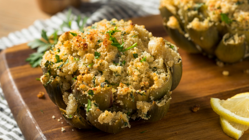 Homemade,Stuffed,Baked,Artichokes,Ready,To,Eat