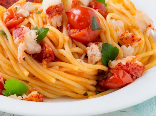 Lobster pasta with cherry tomatoes