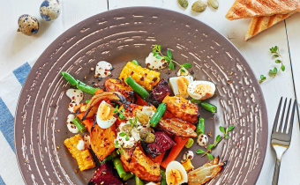 Roast vegie & egg salad with tahini dressing