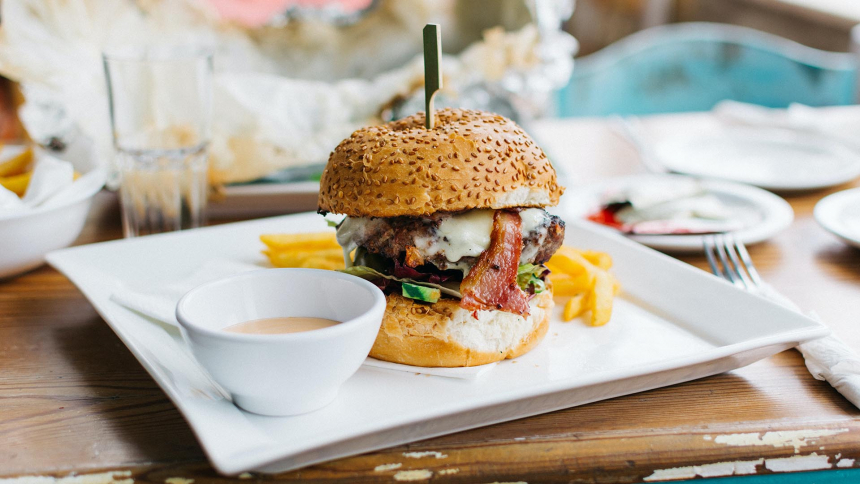 Delicious looking meat burger on a plate