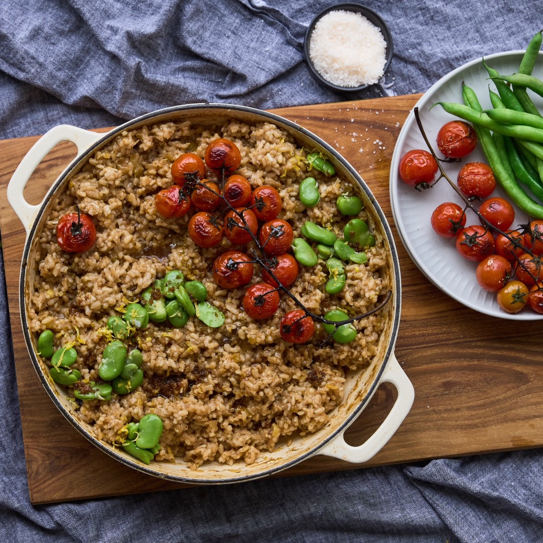 Black garlic risotto with oven roasted tomatoes Recipe | Buy West Eat Best
