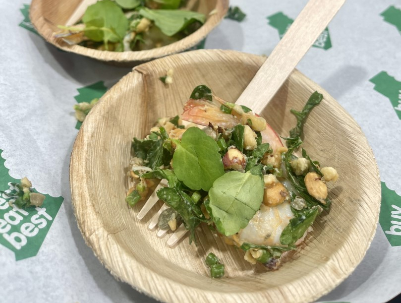 BBQ prawns with dijon butter, hazelnuts, capers & watercress Recipe | Buy West Eat Best