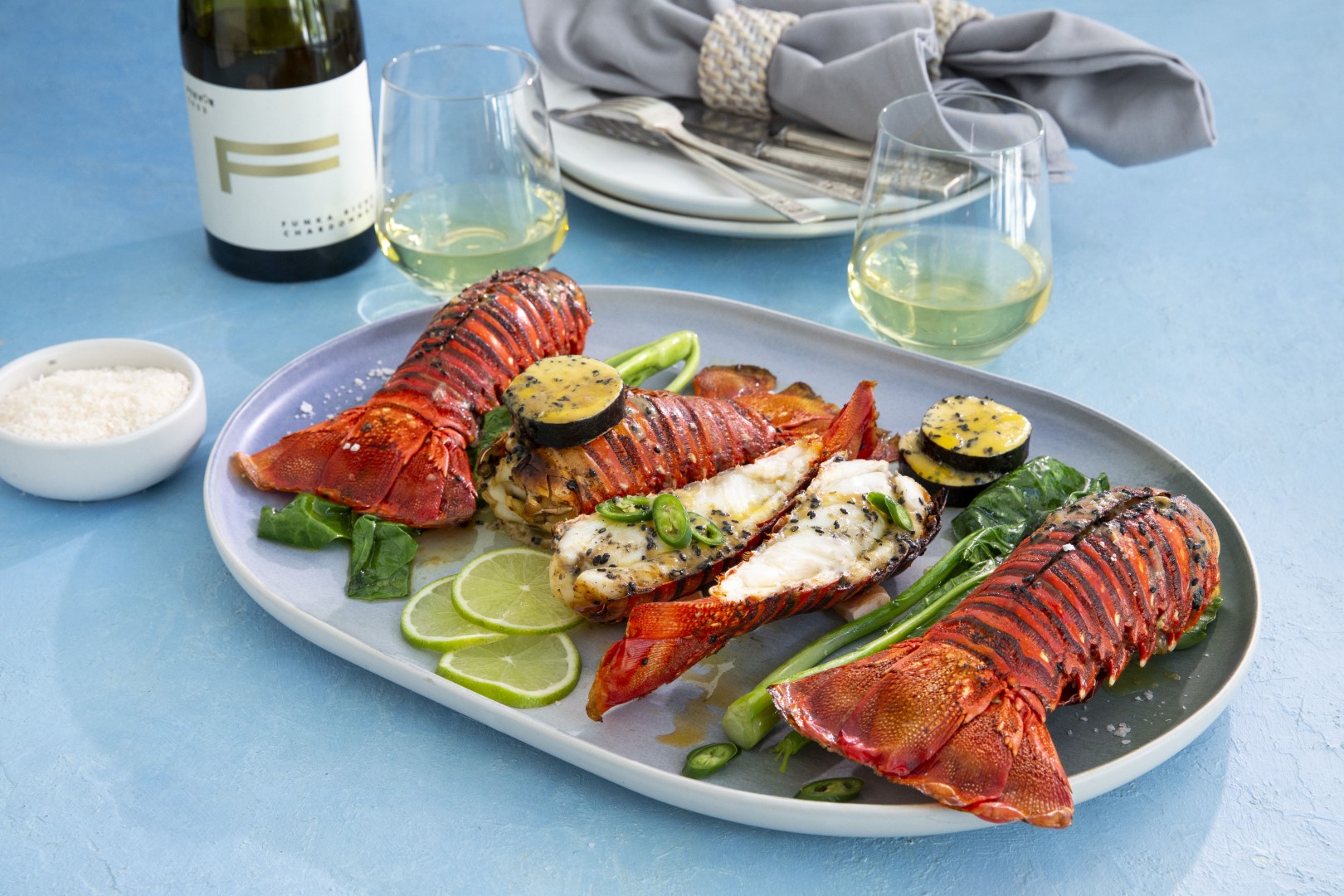 Roast lobster tail with miso butter & grilled bok choy Recipe | Buy West Eat Best